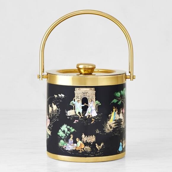 Sheila Bridges x Williams Sonoma Ice Bucket Harlem Toile Double-Wall Black Brass - Picture 1 of 10